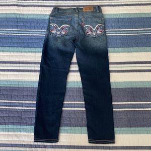 Levi's Girls 710 Super Skinny Blue Jeans Emb Dove Bling Pocket - size 6